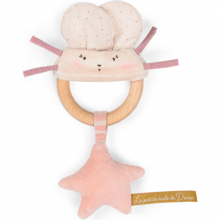 Hochet anneau bois souris rose - La petite école de danse - Moulin Roty
