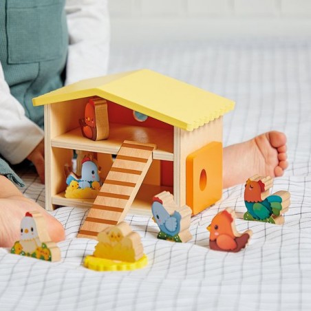 Jeu ferme et animaux en bois pour bébé 18 mois, poulailler - Janod