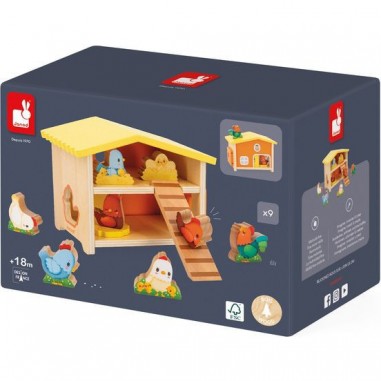 Jeu ferme et animaux en bois pour bébé 18 mois, poulailler - Janod