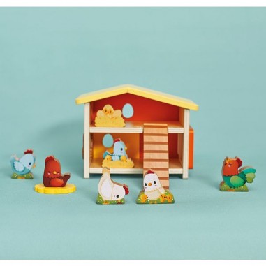 Jeu ferme et animaux en bois pour bébé 18 mois, poulailler - Janod