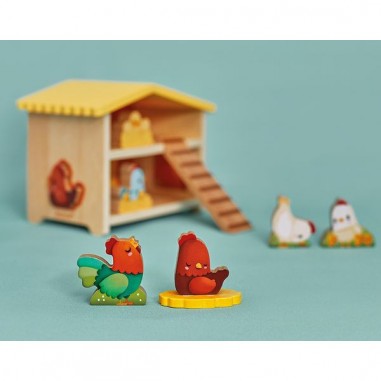 Jeu ferme et animaux en bois pour bébé 18 mois, poulailler - Janod