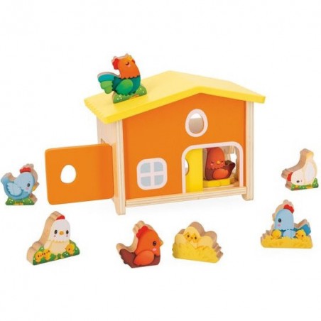 Jeu ferme et animaux en bois pour bébé 18 mois, poulailler - Janod