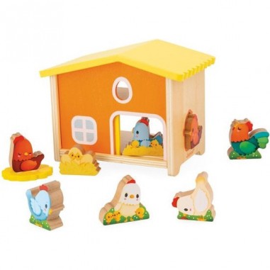 Jeu ferme et animaux en bois pour bébé 18 mois, poulailler - Janod