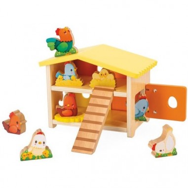 Jeu ferme et animaux en bois pour bébé 18 mois, poulailler - Janod