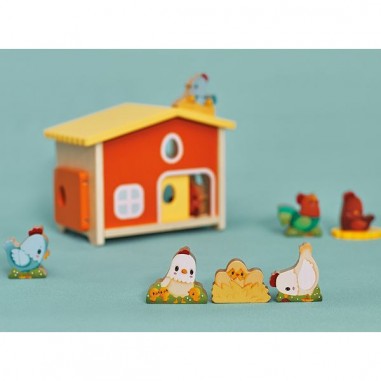 Jeu ferme et animaux en bois pour bébé 18 mois, poulailler - Janod