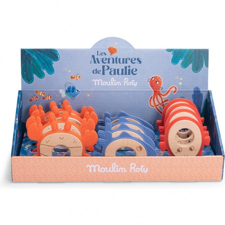 Assortiment 12 anneaux dentition bois et silicone Les aventures de Paulie - Moulin Roty