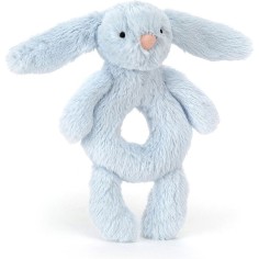 Peluche Hochet anneau lapin bleu timide - Bashful Blue Bunny Ring Rattle - Jellycat