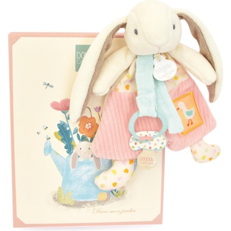Doudou attache sucette Lapin Ciboulette rose - Doux et réconfortant - Doudou Et Compagnie