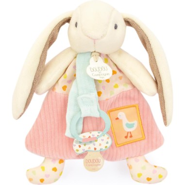 Doudou attache sucette Lapin Ciboulette rose - Doux et réconfortant - Doudou Et Compagnie
