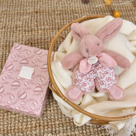 Doudou lapin rose avec foulard : le compagnon idéal des petits câlins - Doudou Et Compagnie