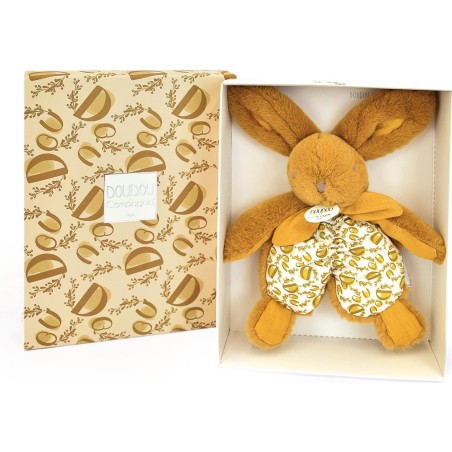 Doudou lapin jaune moutarde : Doudou plat 18 cm - Doudou Et Compagnie
