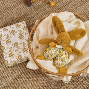 Doudou lapin jaune moutarde : Doudou plat 18 cm - Doudou Et Compagnie
