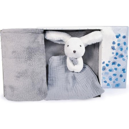 Plaid & Doudou - Happy Glossy - plaid gris bleu - taille 100x70 cm - Doudou et Compagnie