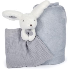 Plaid & Doudou - Happy Glossy - plaid gris bleu - taille 100x70 cm - Doudou et Compagnie 2