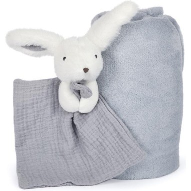 Plaid & Doudou - Happy Glossy - plaid gris bleu - taille 100x70 cm - Doudou et Compagnie