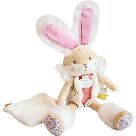 Lapin De Sucre rose Pantin avec doudou - Doudou Et Compagnie