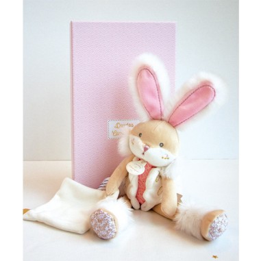 Lapin De Sucre rose Pantin avec doudou - Doudou Et Compagnie