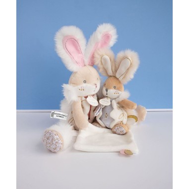 Lapin De Sucre rose Pantin avec doudou - Doudou Et Compagnie
