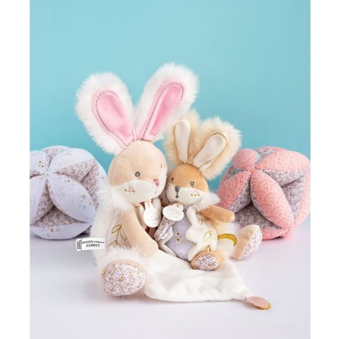 Lapin De Sucre rose Pantin avec doudou - Doudou Et Compagnie