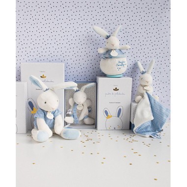 Lapin matelot - doudou avec attache-sucette - taille 15 cm - Doudou Et Compagnie
