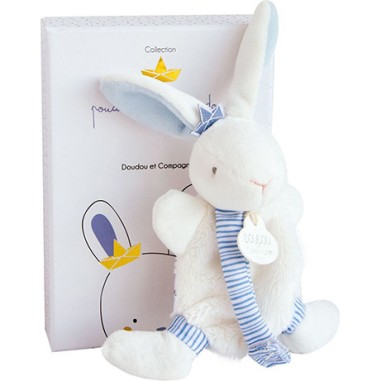 Lapin matelot - doudou avec attache-sucette - taille 15 cm - Doudou Et Compagnie