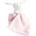 Doudou mouchoir lapin rose Blanc - 10 cm - Boite fleur - Doudou Et Compagnie