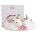 Chaussons Chaussettes Blanc bébé Licorne avec hochet - 0/6 mois - Doudou Et Compagnie