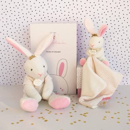 Doudou lapin mouchoir rose lapin étoile - Doudou Et Compagnie