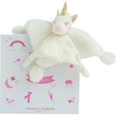 Doudou Licorne rose et blanc blanche et or - Doudou Et Compagnie