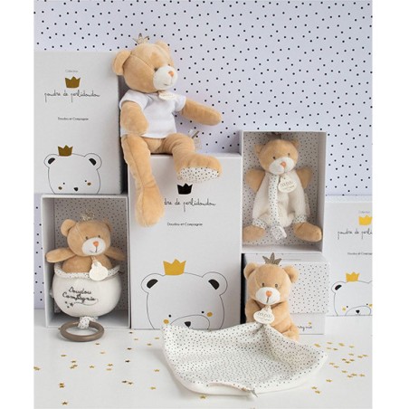 Ours petit roi - doudou avec attache-sucette - taille 15 cm - Doudou Et Compagnie