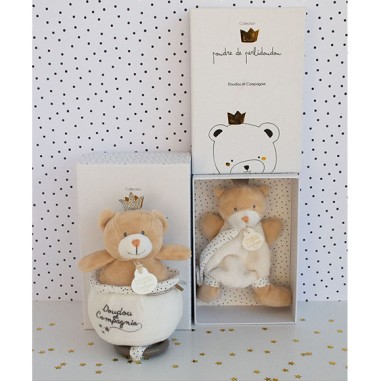Ours petit roi - doudou avec attache-sucette - taille 15 cm - Doudou Et Compagnie