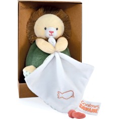 Peluche Lion beige avec doudou mouchoir - 15 cm - Doudou et Compagnie