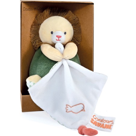 Peluche Lion beige doudou mouchoir 15 cm - Doudou et Compagnie