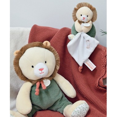 Peluche Lion beige doudou mouchoir 15 cm - Doudou et Compagnie