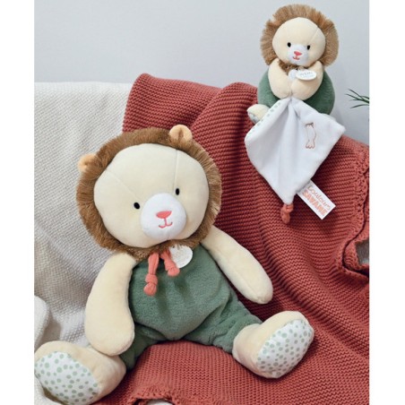 Doudou Lion beige et vert 30 cm - Doudou et Compagnie