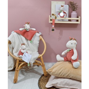 Peluche Girafe avec doudou mouchoir 15 cm - Doudou et Compagnie