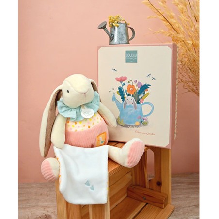 Découvrez la peluche lapin rose Lapin Ciboulette et son doudou ! - Doudou et Compagnie