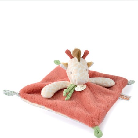 Doudou plat girafe beige et rouge 25 cm - Doudou et Compagnie