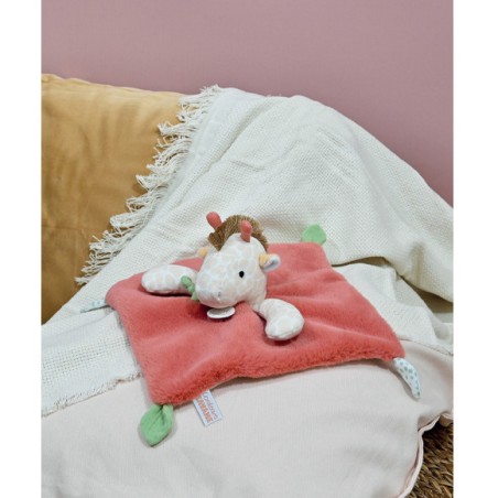 Doudou plat girafe beige et rouge 25 cm - Doudou et Compagnie