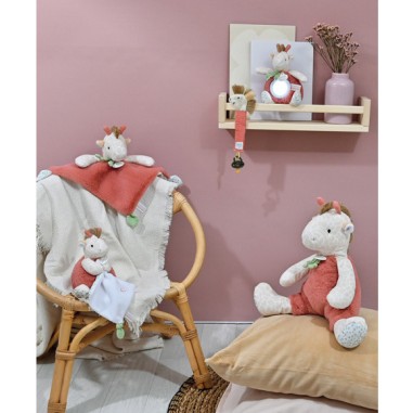Doudou plat girafe beige et rouge 25 cm - Doudou et Compagnie