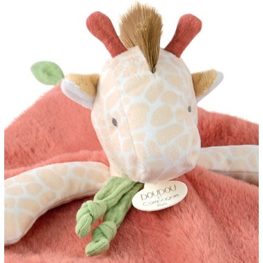 Doudou plat girafe beige et rouge 25 cm - Doudou et Compagnie