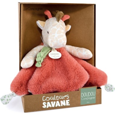 Doudou plat girafe beige et rouge 25 cm - Doudou et Compagnie