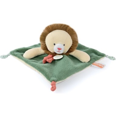 Doudou plat lion beige et vert 25 cm - Doudou et Compagnie