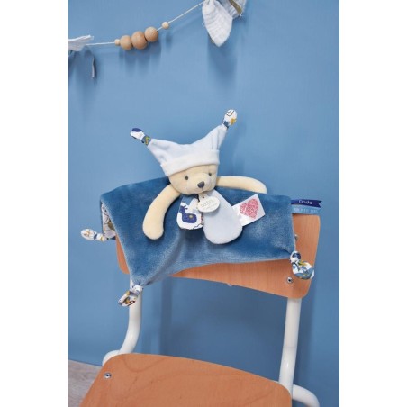 Doudou ours mouchoir 3 histoires Bleu - Doudou et Compagnie