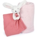 Coffret cadeau naissance plaid et Doudou Lapin Happy Boho Rose - 70 x 100 cm - Doudou et Compagnie