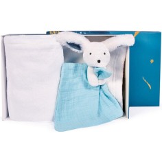 Coffret cadeau naissance plaid et Doudou Lapin Happy Pop Blanc - 70 x 100 cm - Doudou et Compagnie