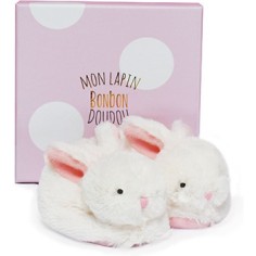 Coffret cadeau naissance chaussons lapin rose avec hochet Blanc - 0/6 mois - Doudou Et Compagnie