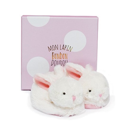 Chaussons avec hochet - lapin bonbon rose -6 mois - Doudou Et Compagnie