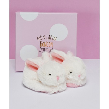 Chaussons avec hochet - lapin bonbon rose -6 mois - Doudou Et Compagnie