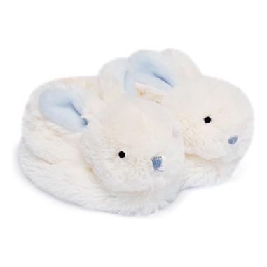 Coffret cadeau naissance chaussons lapin bleu avec hochet Blanc - 0/6 mois - Doudou Et Compagnie